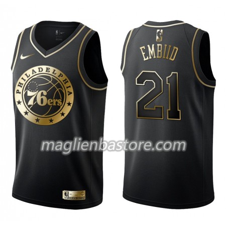 Maglia NBA Philadelphia 76ers Joel Embiid 21 Nike Nero Golden Edition Swingman - Uomo